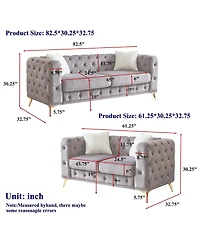 Streamdale Furniture 3+2 Seater Velvet Sofa with Solid Wood Frame and Metal Feet