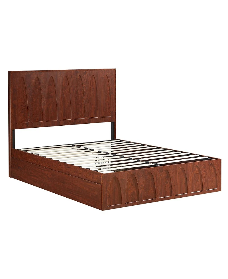 Streamdale Furniture Queen Solid Wood Platform Bed with Storage Drawers and Curved Headboard