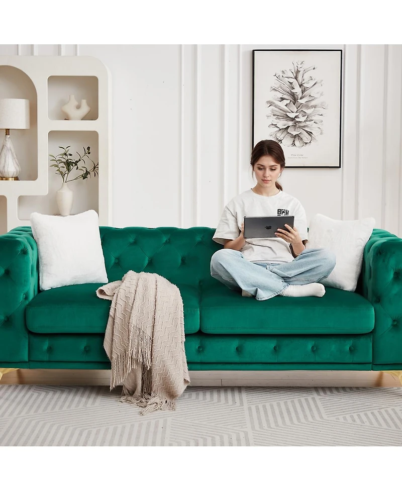 Streamdale Furniture 3+2 Seater Velvet Sofa with Solid Wood Frame and Metal Feet