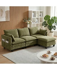 Streamdale Furniture Modern Chenille 3-Seat Sofa with Ottoman, Usb Ports and Side Pockets