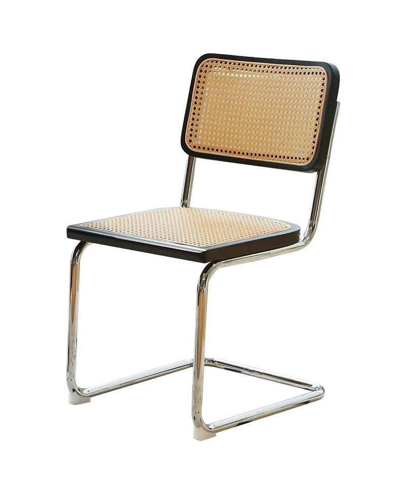 Streamdale Furniture Set of 2 Rattan Mid-Century Modern Dining Chairs with Chrome Legs