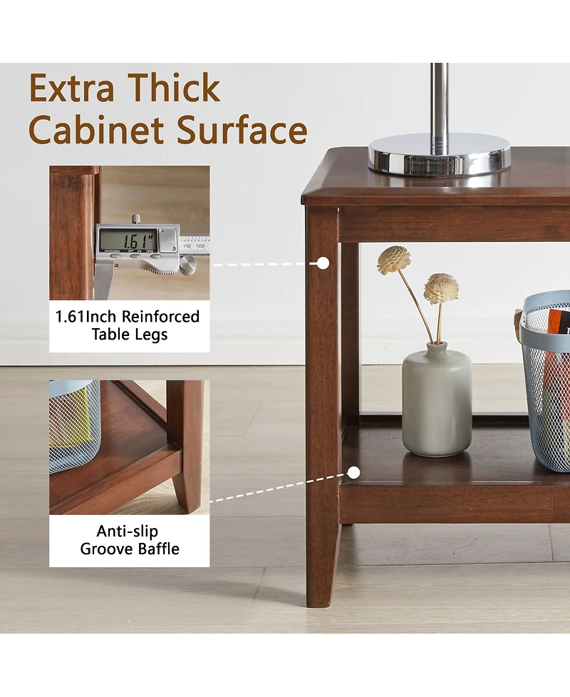 Streamdale Furniture Rustic Solid Wood 2-Tier Side Table with Storage Shelf