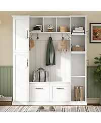 Streamdale Furniture Farmhouse Hall Tree with Storage Cabinets, Bench, and Coat Rack