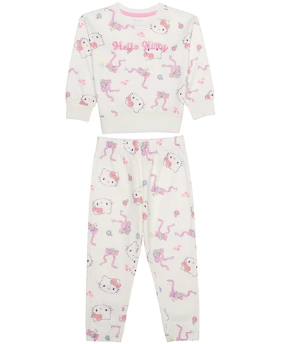 Epic Threads Toddler Girls' 12M-5T Hello Kitty Print Fleece Sweatshirt and Joggers, 2-Piece Set