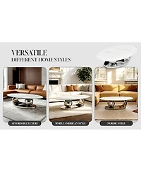 Streamdale Furniture 51.2" Oval Faux Marble Coffee Table with Silver Stainless Steel Base