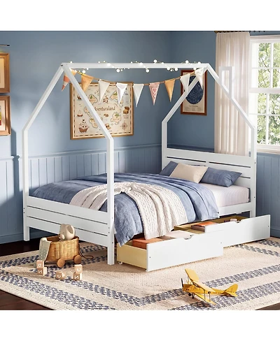 Streamdale Furniture Full House Bed Frame with 2 Storage Drawers