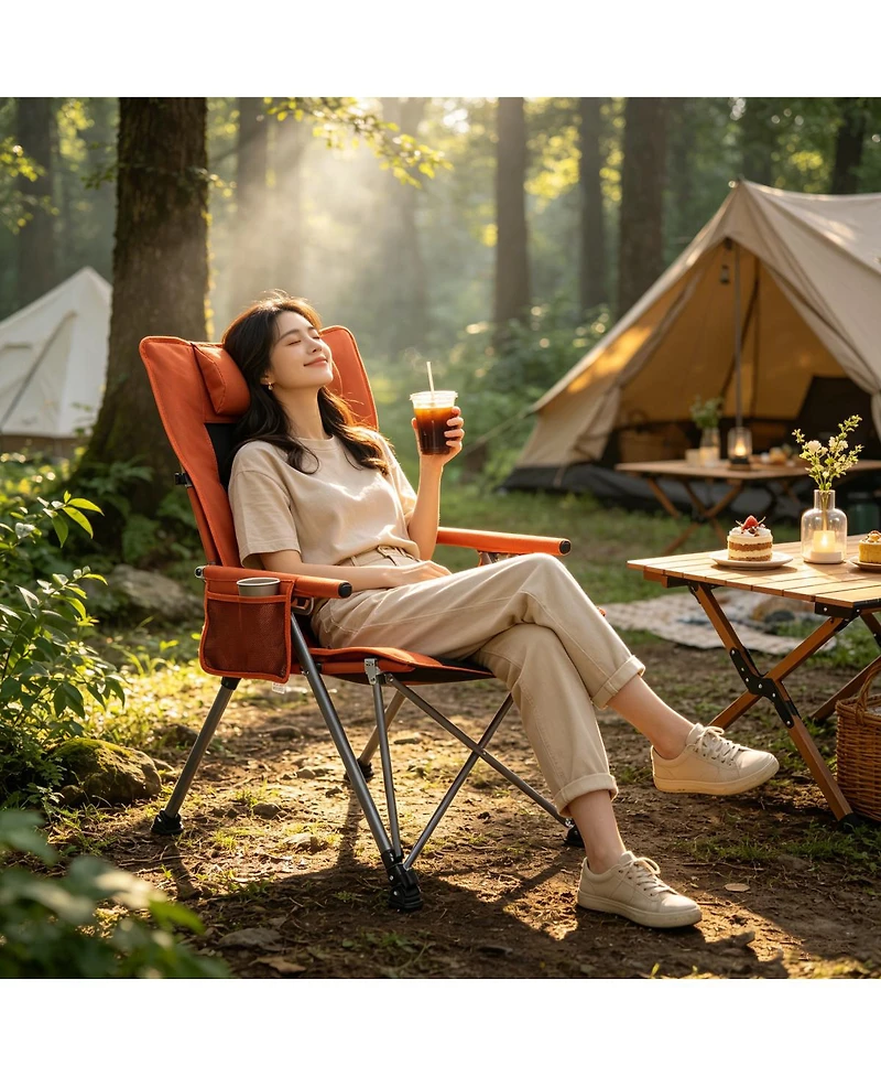 Streamdale Furniture 5-Position Adjustable Reclining Camping Chair with Side Pocket and Carry Bag