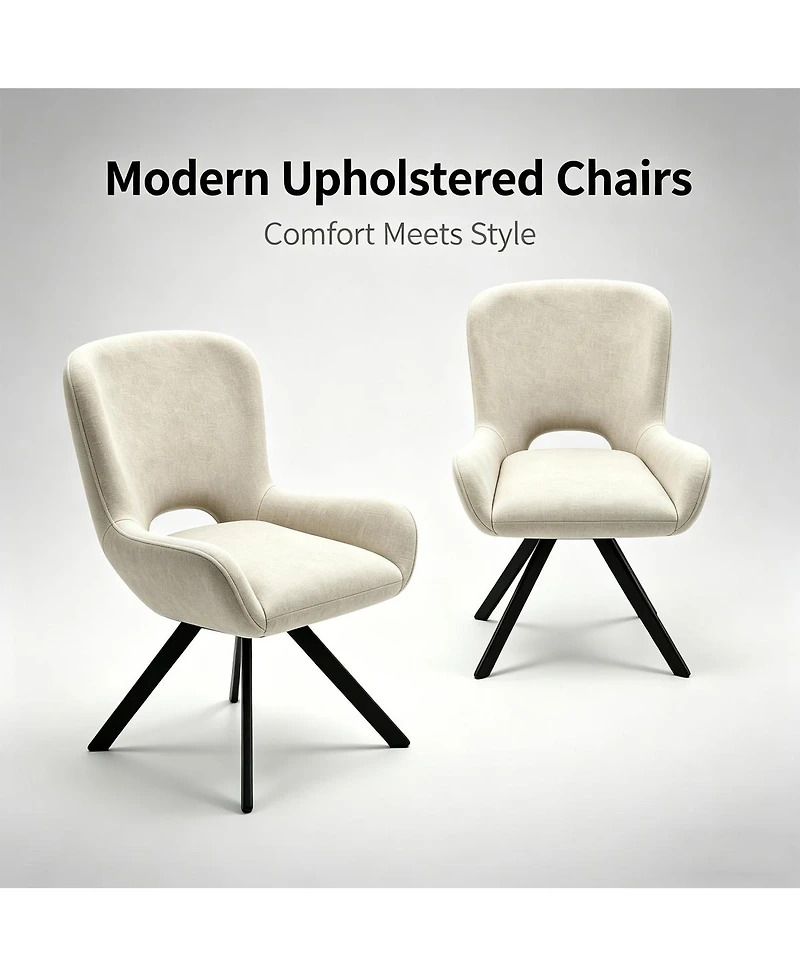 Streamdale Furniture Set of 2 Modern Beige Fabric Cushioned Dining Chairs