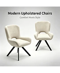 Streamdale Furniture Set of 2 Modern Beige Fabric Cushioned Dining Chairs