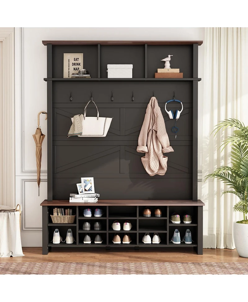 Streamdale Furniture Farmhouse 4-in-1 Hall Tree with Bench and Shoe Storage