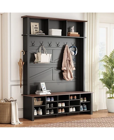 Streamdale Furniture Farmhouse 4-in-1 Hall Tree with Bench and Shoe Storage