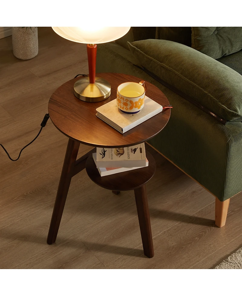 Streamdale Furniture 2-Tier Solid Wood Round Side Table with Storage Shelf