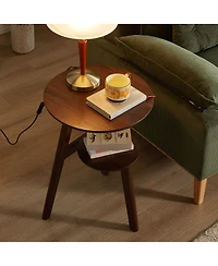Streamdale Furniture 2-Tier Solid Wood Round Side Table with Storage Shelf