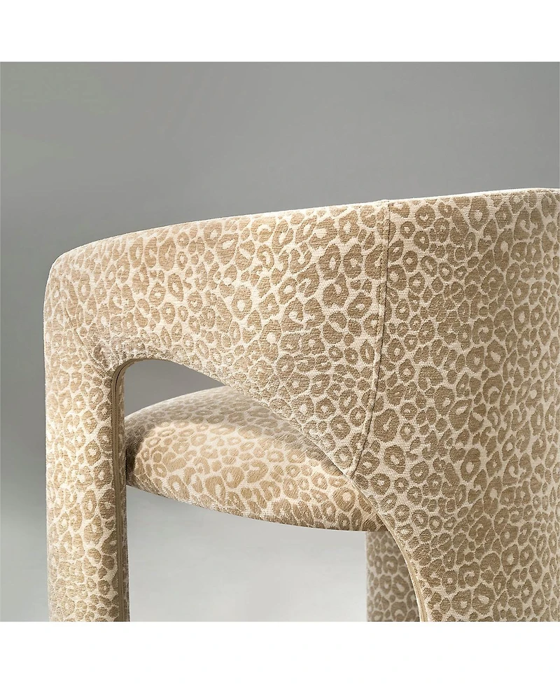 Maison Boucle Leopard Print Upholstered Dining Arm Chair Set of 2, Fabric, Curved Back, Padded Seat, Open Back Accent Seating