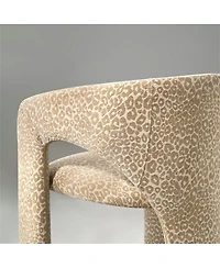 Maison Boucle Leopard Print Upholstered Dining Arm Chair Set of 2, Fabric, Curved Back, Padded Seat, Open Back Accent Seating
