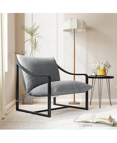 gaomon Modern Accent Chair, Large Sling Armchair with Metal Frame and Cushion