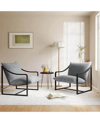 homfan Modern Sling Accent Chair Set of 2 - Comfortable Fabric Armchair with Heavy Duty Metal Frame