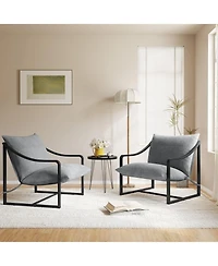 homfan Modern Sling Accent Chair Set of 2 - Comfortable Fabric Armchair with Heavy Duty Metal Frame
