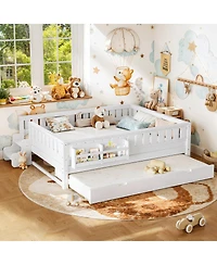 Streamdale Furniture Queen Bed with Bookshelves, Staircase, Safety Rails, and Trundle