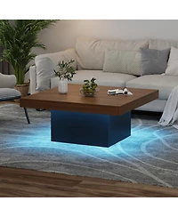 gaomon Square Coffee Table, 35 Inch Led Living Room Tables, Modern Coffee Tables with Plug-in 16-Color Led Lights, Cocktail Table for Home Office