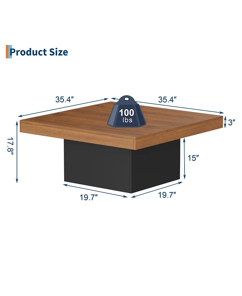 gaomon Square Coffee Table, 35 Inch Led Living Room Tables, Modern Coffee Tables with Plug-in 16-Color Led Lights, Cocktail Table for Home Office