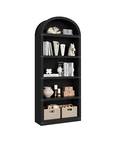 homfan 5-Shelf Wooden Bookcase Cabinet with Doors Tall Farmhouse Display Storage Rack, Deep Vintage Library Bookshelves for Office and Living Room
