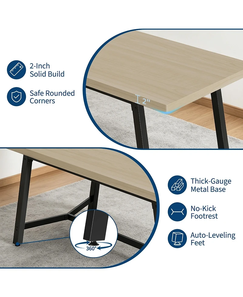 gaomon 71" Wood Dining Table for 6-8 People, Rectangular Kitchen with Metal Legs, Curved Edges and Recessed Footrest Room