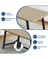 gaomon 71" Wood Dining Table for 6-8 People, Rectangular Kitchen with Metal Legs, Curved Edges and Recessed Footrest Room