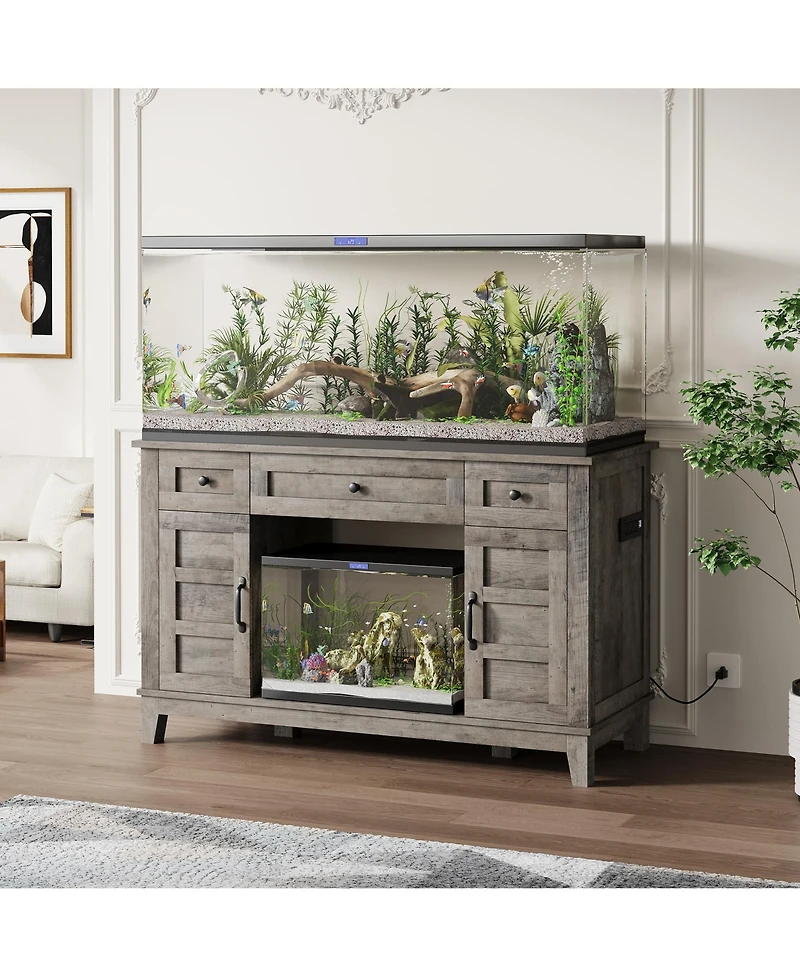 gaomon Rustic-Style Storage Cabinet-Fits an Aquarium-Features Two Doors and Three Drawers for Storage