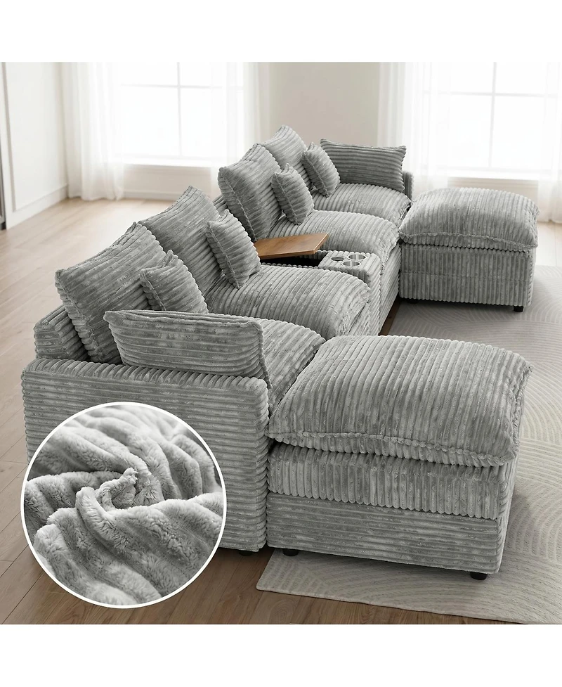 Streamdale Furniture 145" U-Shaped Oversized Corduroy Modular Sectional Sofa with Usb Port