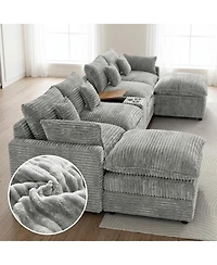 Streamdale Furniture 145" U-Shaped Oversized Corduroy Modular Sectional Sofa with Usb Port