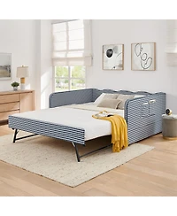 Streamdale Furniture Gingham Upholstered 3-in-1 Full-Size Daybed with Trundle and Storage