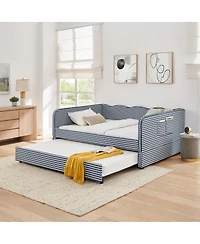 Streamdale Furniture Gingham Upholstered 3-in-1 Full-Size Daybed with Trundle and Storage