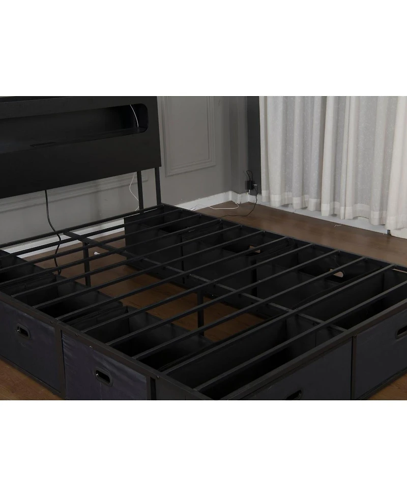 Streamdale Furniture Full Size Bed Frame with Led Headboard, Charging Station and 8 Storage Drawers