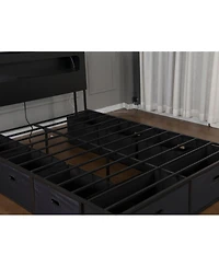 Streamdale Furniture Full Size Bed Frame with Led Headboard, Charging Station and 8 Storage Drawers