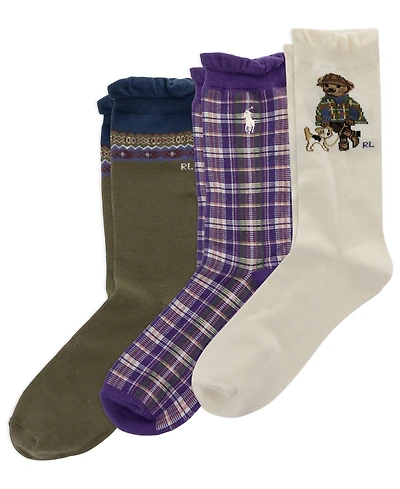 Polo Ralph Lauren Girls' 4-11 Walking Dog Bear Socks, 3-Pack