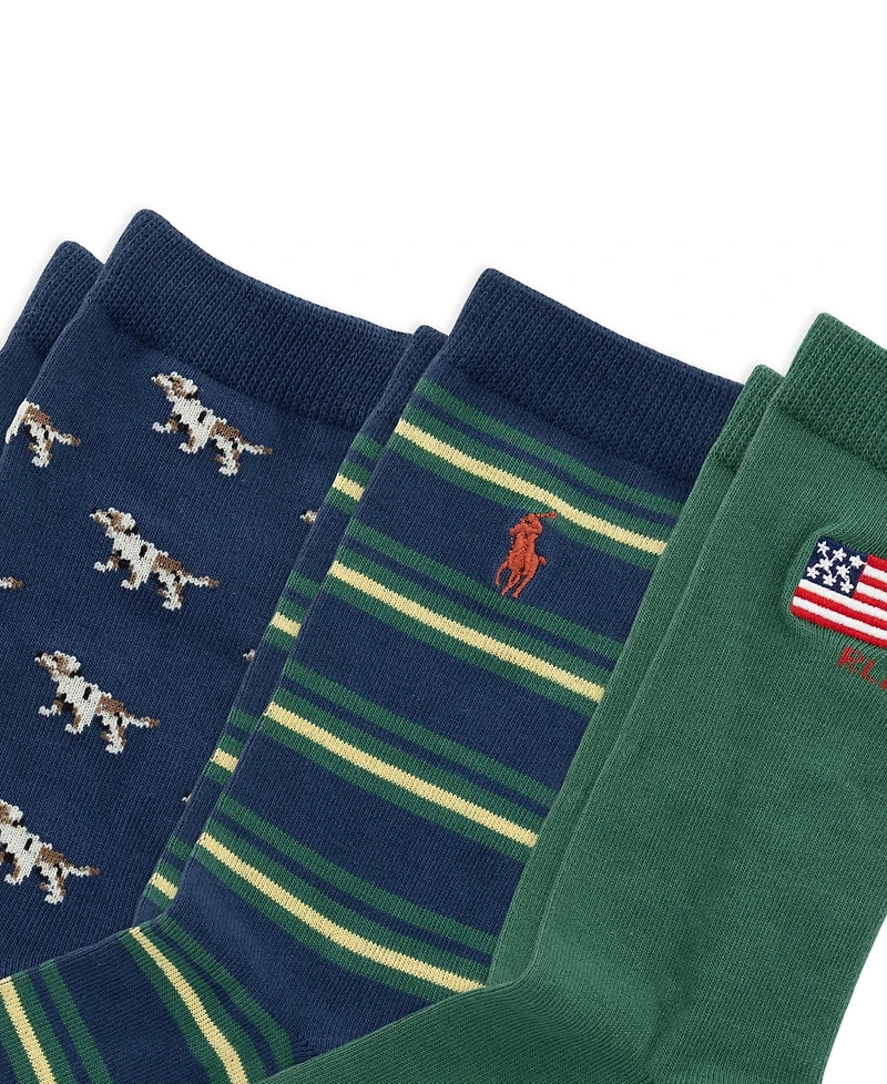 Polo Ralph Lauren Boys' 4-11 Flag RL67 Socks, 3-Pack