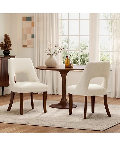 Streamdale Furniture Set of 2 Upholstered Chenille Dining Chairs with Solid Wood Legs