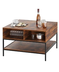 Streamdale Furniture Farmhouse Flip Top Coffee Table with Hidden Storage - 31.5" Rustic Wood