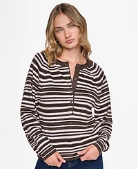 Dkny Jeans Women's Striped Long-Sleeve Henley Sweater