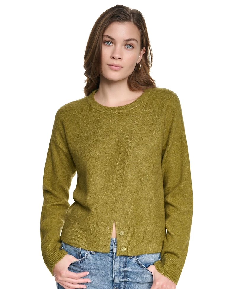 Dkny Jeans Women's Crewneck Cardigan with Asymmetric Closure