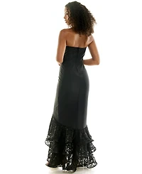 Seni & Cade Juniors' Strapless Lace Tiered Hem Dress