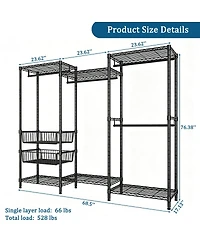 Streamdale Furniture Heavy Duty 4-Rod Freestanding Garment Rack with Shelves and Baskets