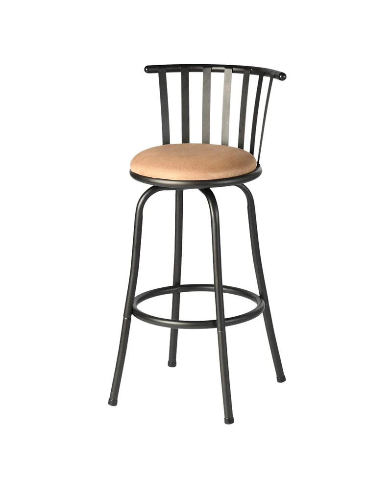 HomeRoots Set of Three Suede Faux Leather and Iron Low Back Adjustable Height Swivel Bar Chairs