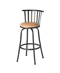 HomeRoots Set of Three Suede Faux Leather and Iron Low Back Adjustable Height Swivel Bar Chairs