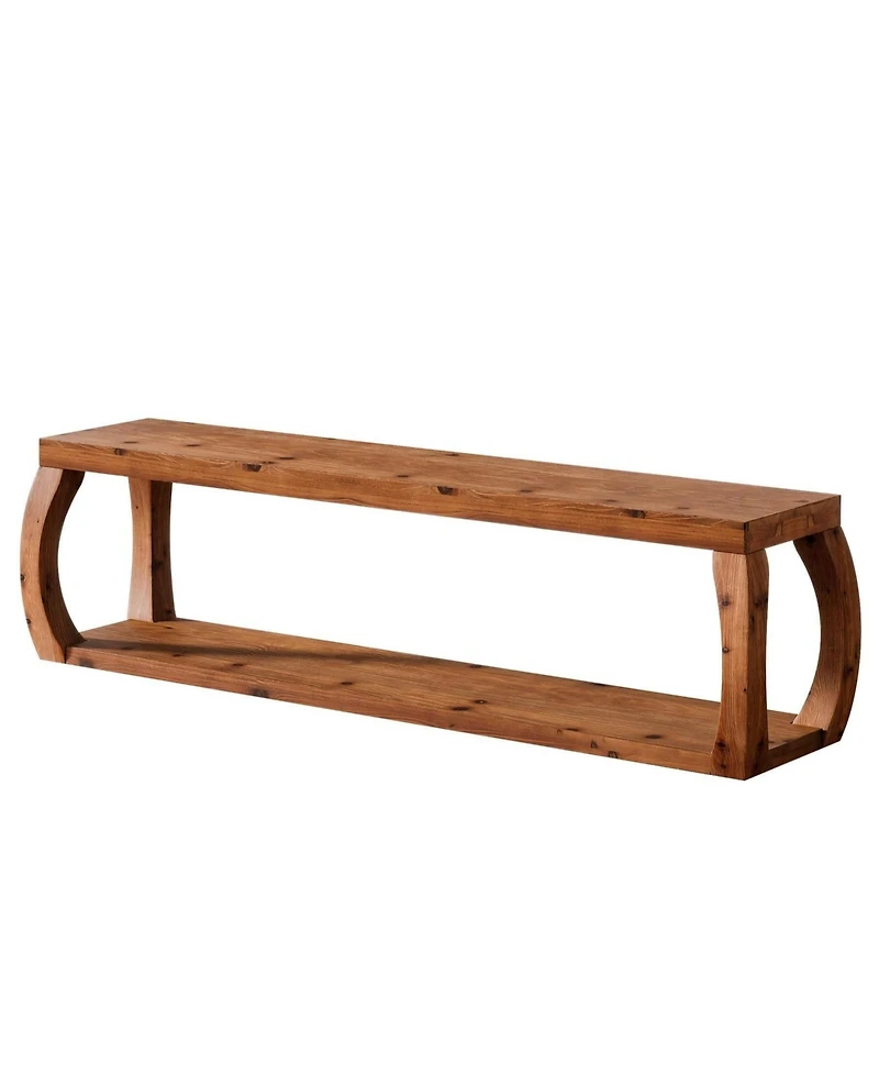 Slickblue 59" Solid Wood Entryway Bench with 2-Tier Shoe Storage