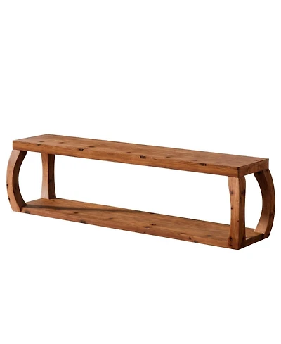 Slickblue 59" Solid Wood Entryway Bench with 2-Tier Shoe Storage