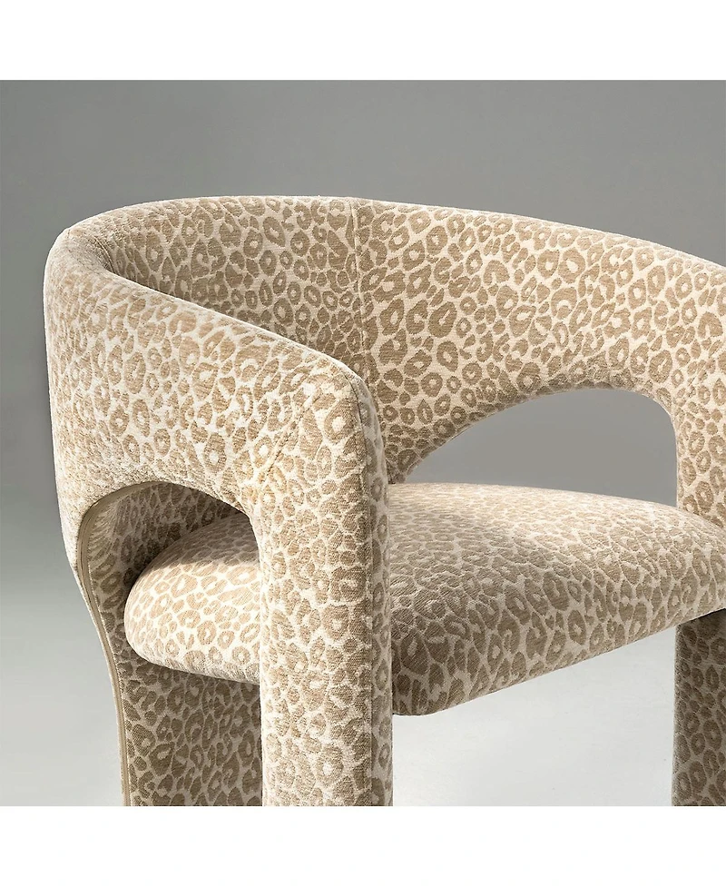 Maison Boucle Upholstered Leopard Print Accent Chair, Fabric, Dining Armchair With Curved Back, Padded Seat, Open Back Design
