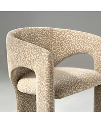 Maison Boucle Upholstered Leopard Print Accent Chair, Fabric, Dining Armchair With Curved Back, Padded Seat, Open Back Design