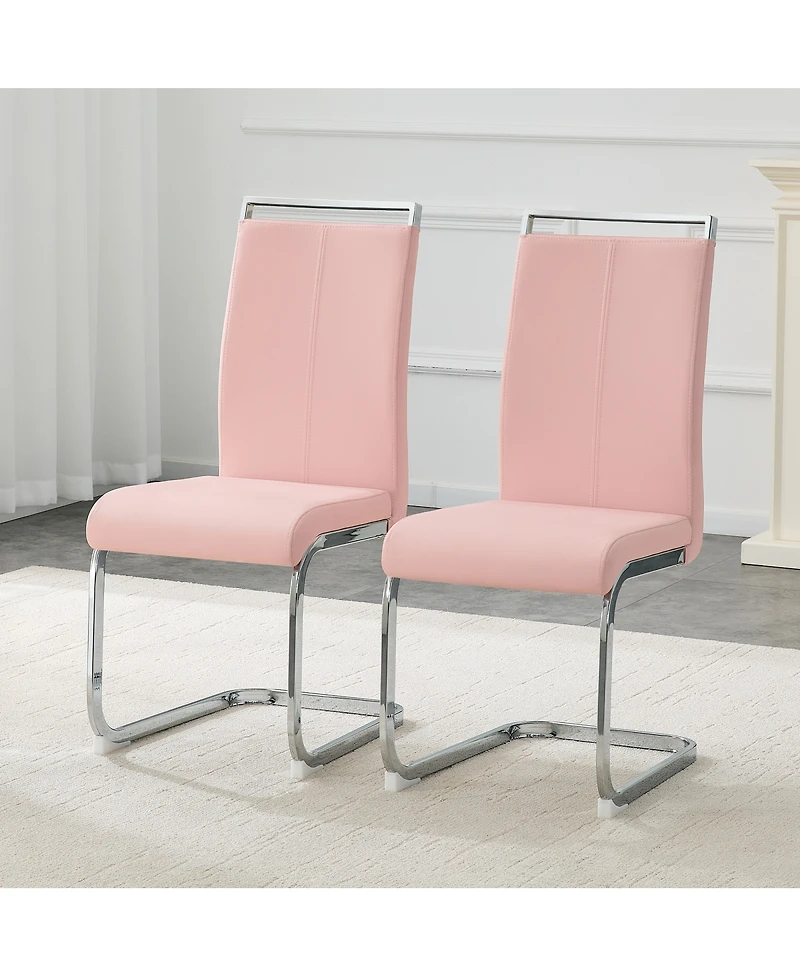 Streamdale Furniture Set of 2 Pu Dining Chairs with Silver Curved Metal Legs